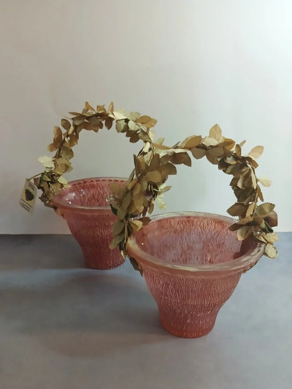 Set of Twin, Vintage, Monica Willard Hand Painted Art Glass Berry Baskets